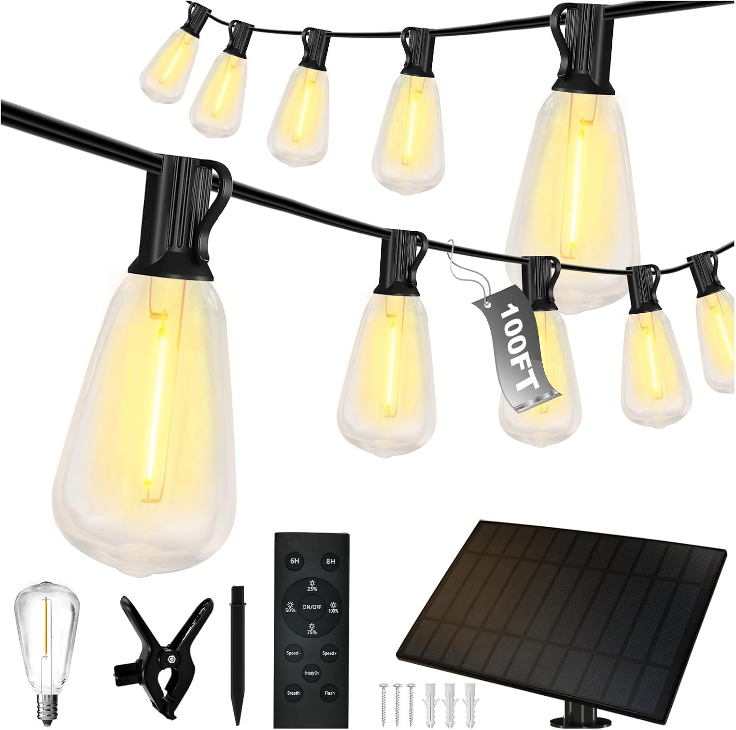 DAYBETTER 100ft Solar String Lights Outdoor Waterproof 50