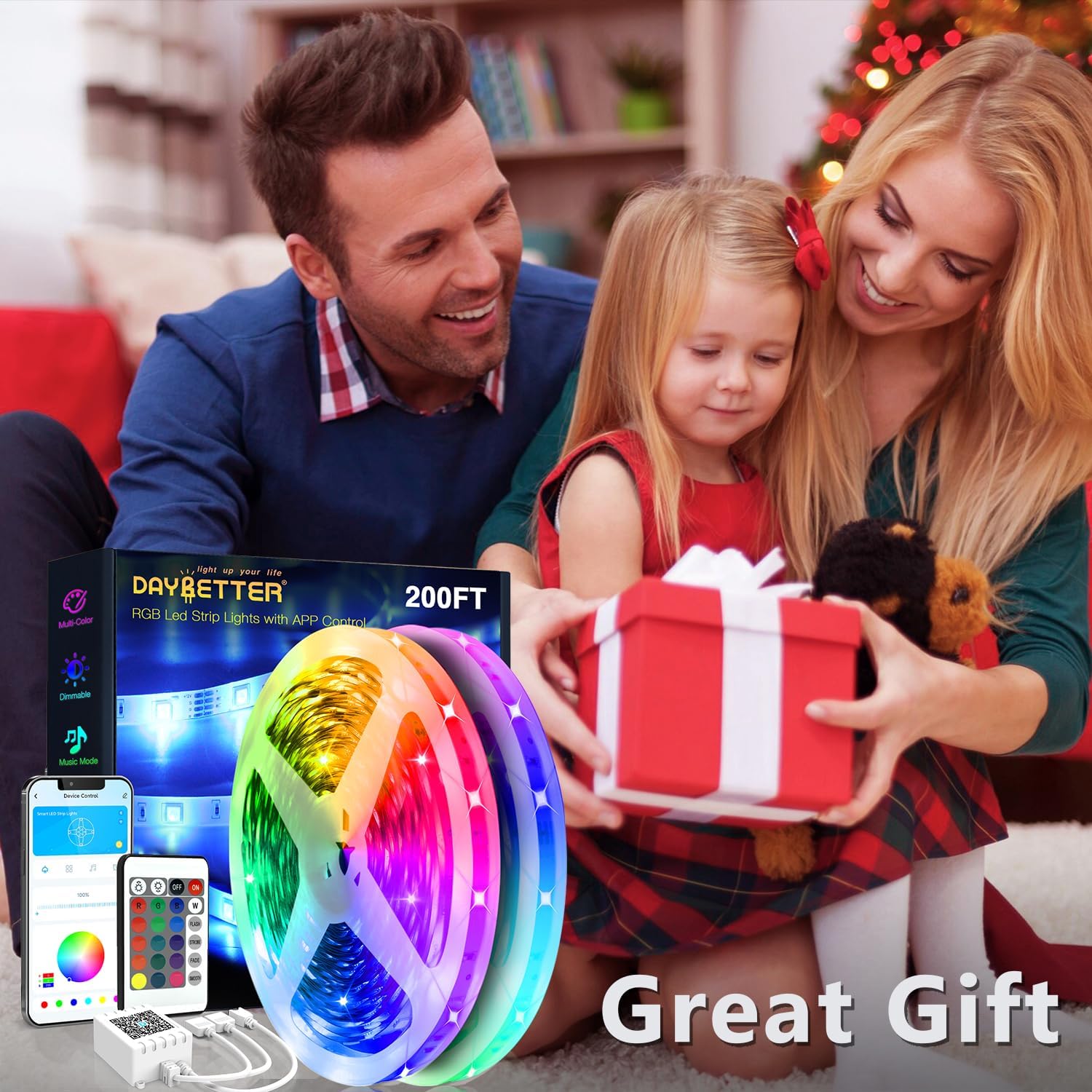 DAYBETTER 200ft Smart LED Strip Lights with App Control