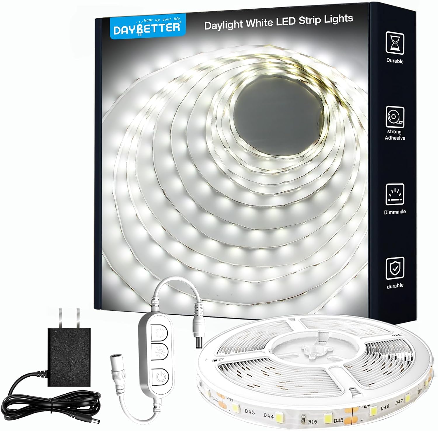 DAYBETTER 20ft White LED Strip Light 6500K Dimmable 360 LEDs