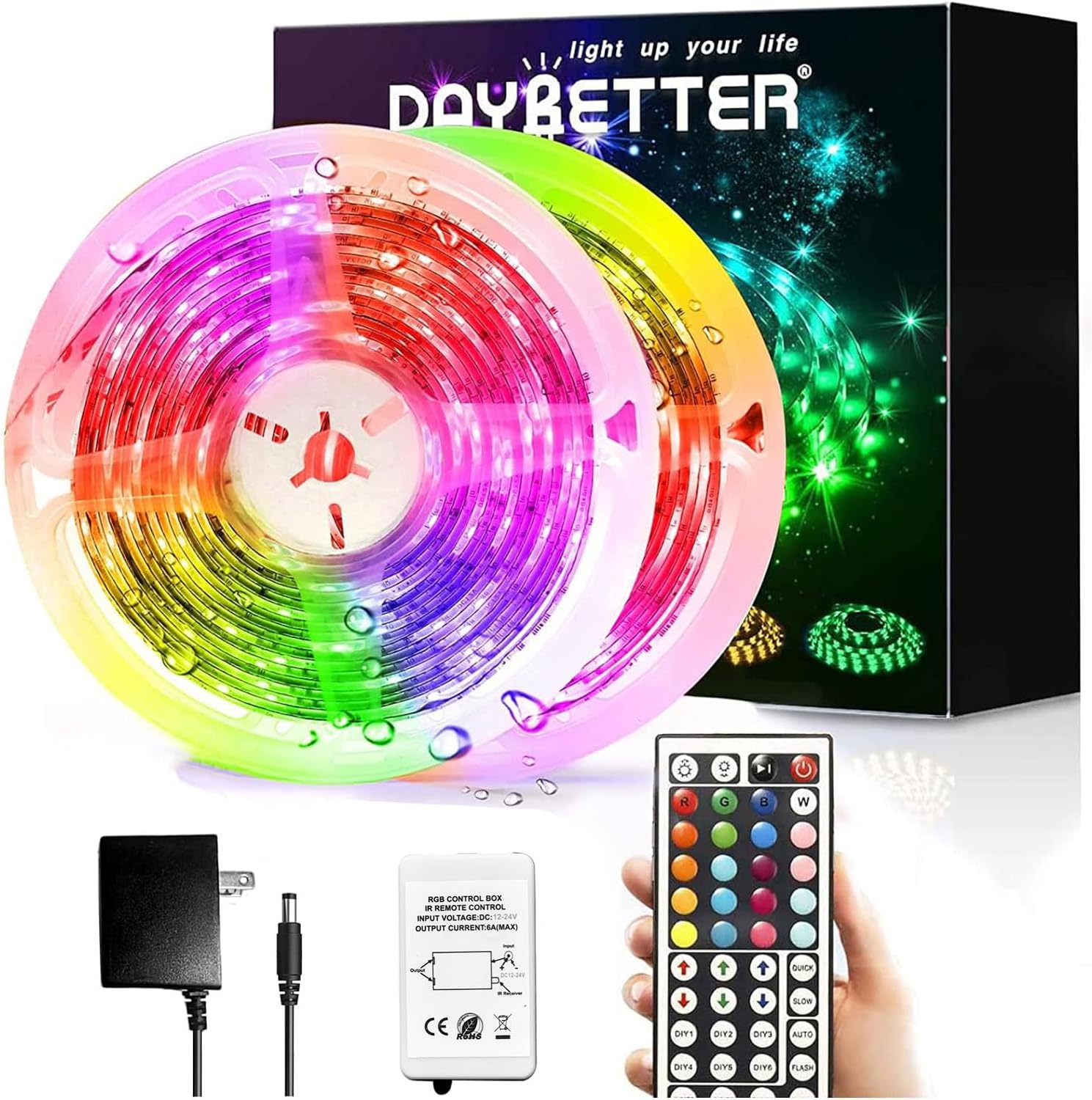 DAYBETTER 32.8ft Waterproof LED Strip Lights - RGB Color Kit