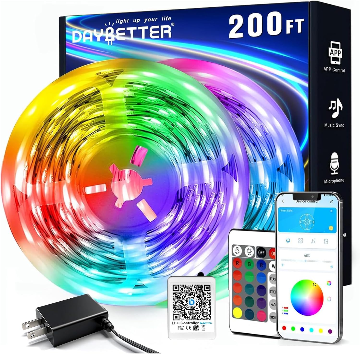 DAYBETTER LED Strip Lights 200ft Smart App Control RGB Music