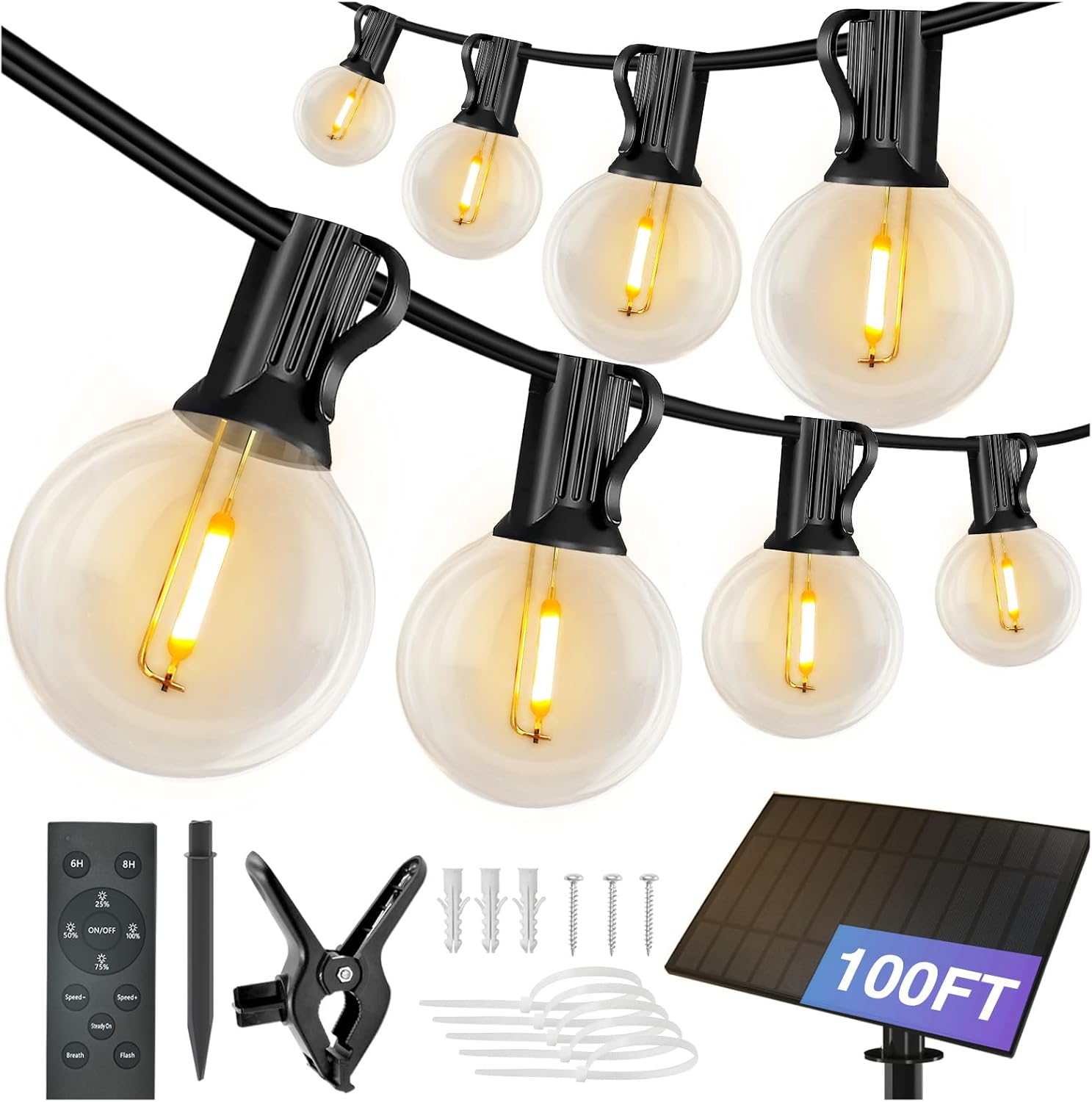 DAYBETTER Solar Outdoor String Lights 100FT 50 LED Bulbs